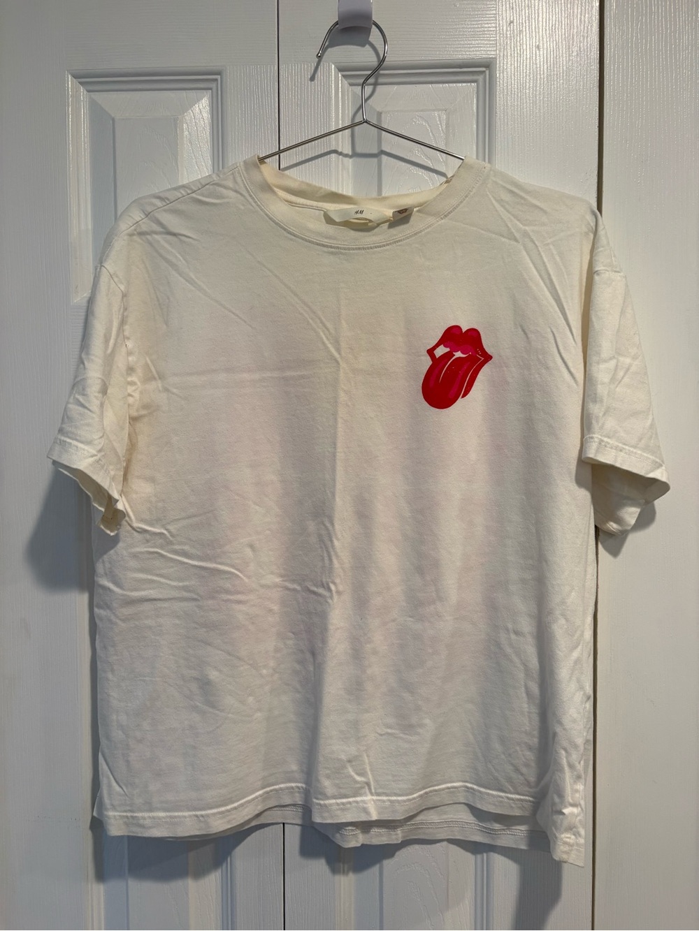 H&M White Tee with Red Tongue Accent